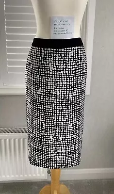 Oasis Size 10 Straight Pencil Midi Skirt Black Ivory Monochrome Polka Dot Spot • £3.95