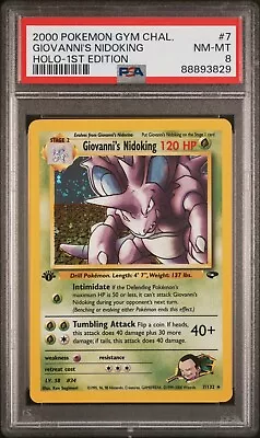 PSA 8 NM Pokemon Giovanni's Nidoking Gym Challenge 1st Edition Holo Rare #7 • $89.99