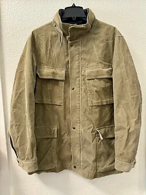 DKNY Jeans Button & Zip Down Corduroy Jacket Size XL Coat W/ Hidden Hood Brn VTG • $12.95