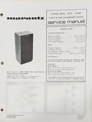 Marantz MS-25 DS-604 CS-75  4 Way 12  Speaker System Service Manual - Original • $15