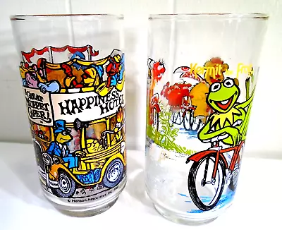 Vtg McDonald Great Muppets Caper Glass Lot 2pc Kermit Frog Happiness Hotel • $25.64