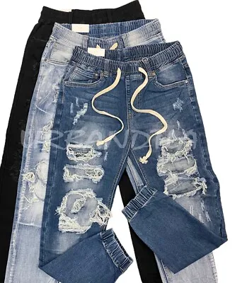 Men's Stretch Distressed Denim Jogger Pants S-5XL JG3050 • $28.95