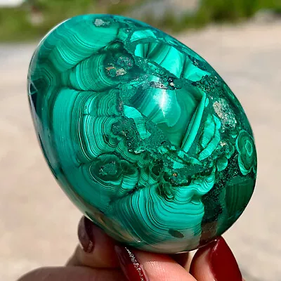 312G Natural Glossy Malachite Egg Transparent Crystal Mineral Sample Healing • $198