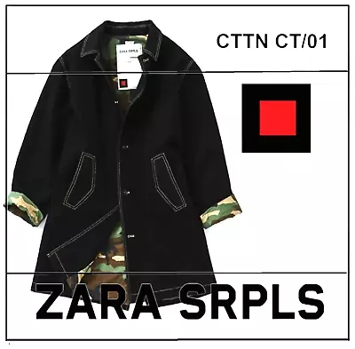 ZARA SRPLS CTTN CT/01 Black Cotton Canvas Military Men`s Trench Coat  Sz S • $50