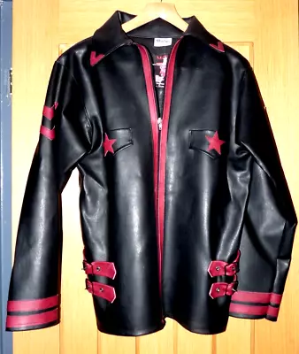 Mans Black Pvc Faux Leather  Jacket Biker Military 44 Chest Nwt 3253 • £15