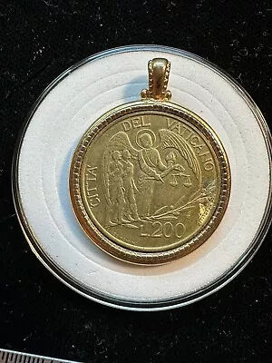 Vintage Del Vatican’s L200 Coin In Bezel Pendant Religious Token • $18