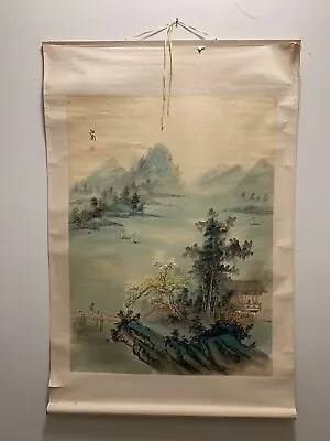 Vintage Chinese Landscape Painting Hanging Shaft Hand Painted In Hong Kong • $44
