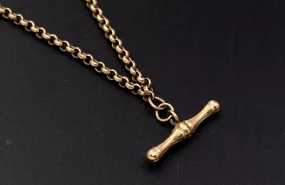 .375 9ct YELLOW GOLD Albert T-Bar Rolo 18  Chain Necklace W. Dog Clip 6.5g - I04 • £83