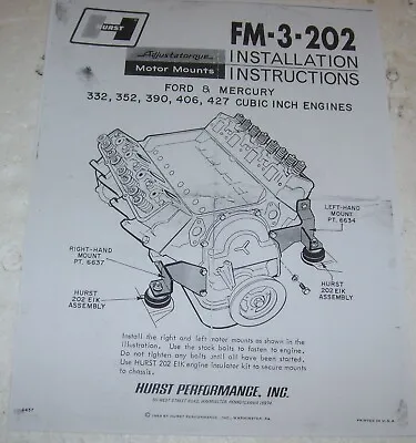 Hurst  Mount-ford  332-352-390-406-427-motors- Fm-3-202 177-6639 • $8