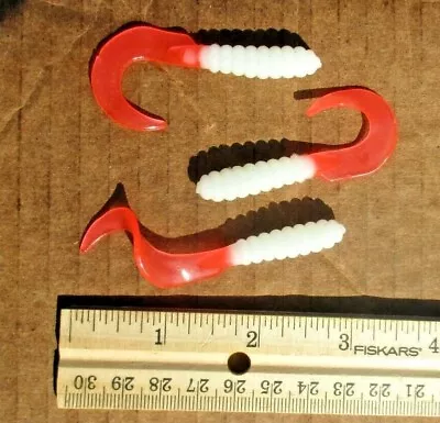 25ct WHITE RED Tail 3  Twister GRUBS Bass Fishing Lures Walleye Baits Saltwater • $10.99