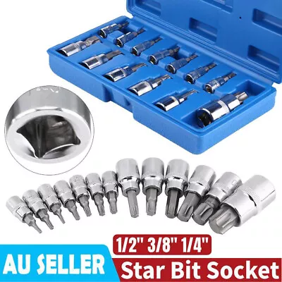 13pcs Torx Star Bit Socket Set Tamper Proof T8-T70 3/8'' 1/4  1/2'' Drive & Case • $19.99