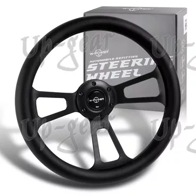 Black Leather W-Power 13.5  Grip 6-Hole Aluminum 3-Spoke Vintage Steering Wheel • $95.50