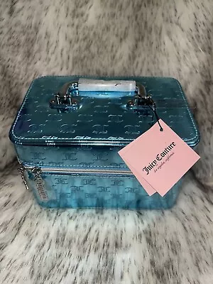 NWT Juicy Couture Travel Cosmetic Case Travel Train Case Aqua Blue Metallic • $35