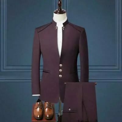 Men Chinese Tunic MAO Suit 3pcs Stand Collar Three Buttons Blazers Costume Dress • $88.31