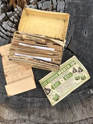 Vintage MCM Tin Recipe Box Handwritten Cards Clippings Louisiana Ephemera • $79.95