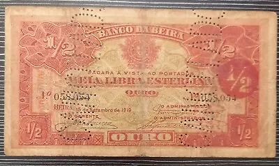 Mozambique Banknote: Meia Libra Esterlina 1919 • $49.80