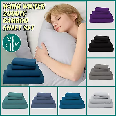 2000TC Warm Winter Bamboo Sheet Set Ultra Soft Breathable Bed Sheet Set Queen AU • $35.19