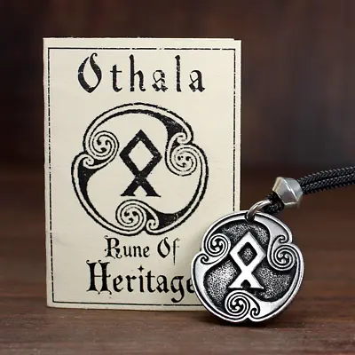 Pewter Othalaz Heritage Rune Pendant Norse Viking Asatru Othala Amulet Necklace • $19.99