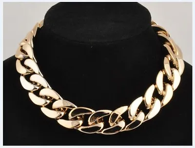 SHINY LINK ID Celebrity Style ALUMINIU CHOKER CHUNKY Curb Fashion Chain Necklace • £3.49