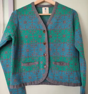 Orla Kiely Green And Blue Floral Merino Wool Short Cardigan Size S. • £48