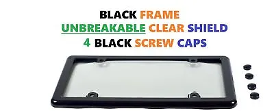 $9.95 • Buy Unbreakable Clear License Plate Tag Shield Cover + Black Frame + 4 Screw Caps
