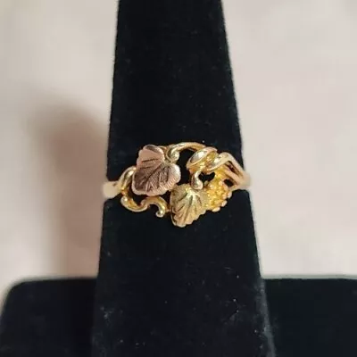 Vtg 10K Black Hills Gold Ring Sz 6.5 Grape Leaf Vine Band Yellow Rose Coleman Co • $137.75