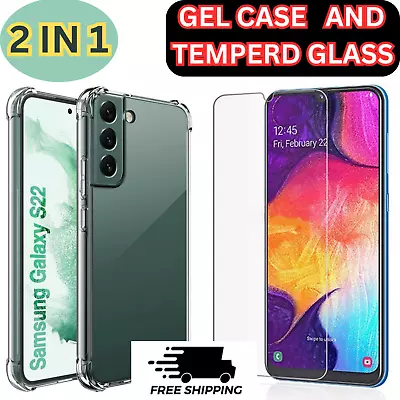 For Samsung S23 S22 S21 Plus Ultra Case + 2 Pack Screen Protector Tempered Glass • £3.75