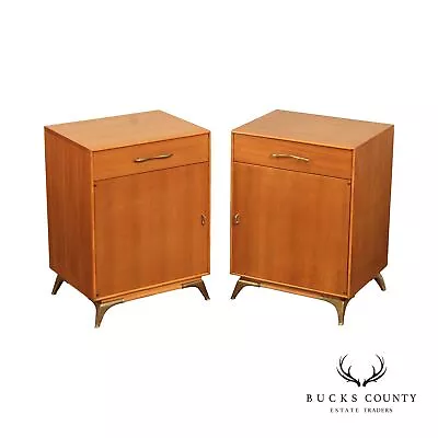 Rway Mid Century Modern Pair Of Walnut Nightstand Cabinets • $1495