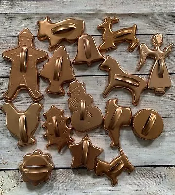 Vintage Mirro Cookie Cutters Copper Aluminum Mixed Lot Of 15 Christmas • $14.76