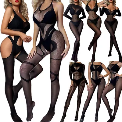 Womens Mesh Sheer Full Bodysuit Lingerie Stretchy Fishnet Bodystocking Nightwear • $4.39