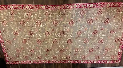 VTG Tapestry - Beads/Sequins - 41”x 82” Pink And Biege Silk Asian Indian Style • $37