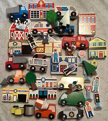 Melissa & Doug Wooden Play Town Set. People  Street Signs Heavy Equipment. Lot • $19.50