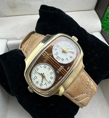 Rare Vintage Jovial Dual Time Automatic Watch Jumbo Dial 70s Real Antique Piece • $510