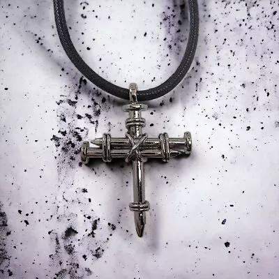 Nail Cross Necklace Pewter Gun Metal Finish (aa9gun) 3 Nails Wire Wrapped NWT • $17.99