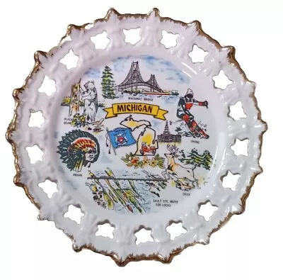 Vintage Michigan Souvenir Plate Mackinac Bridge Soo Locks Bears • $14.97