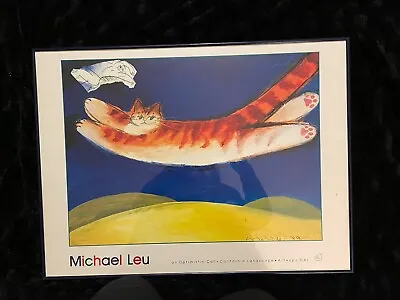 Signed Colorful Art Print Framed Michael Leu An Optimistic Cat California • $150