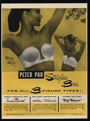 1952 PETER PAN Strapless Pointy Bra - Petty Women - 3 Figure Types - VINTAGE AD • $13.99