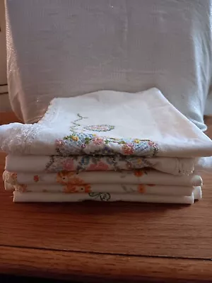 Lot Of Five Vintage Hand Crocheted & Embroidered  Pillowcases • $50