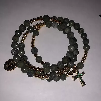 Vintage Connemara Marble Rosary Stretch Bracelet New Ireland NEW • $79.99