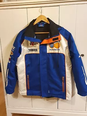 Mens YAMAHA Rob Mac Racing Hooded Quilted Jacket Sz XS Blue White P2P 23  (M/L) • £40