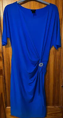 Ann Taylor Colbat Blue Dress Size Large Diamonte Side Gathered Jersey Dress • £6.99