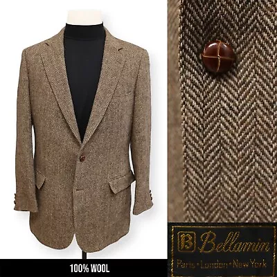 VINTAGE TWEED Mens Brown Wool HERRINGBONE Sport Coat Suit Jacket Blazer 42 R • $49.99