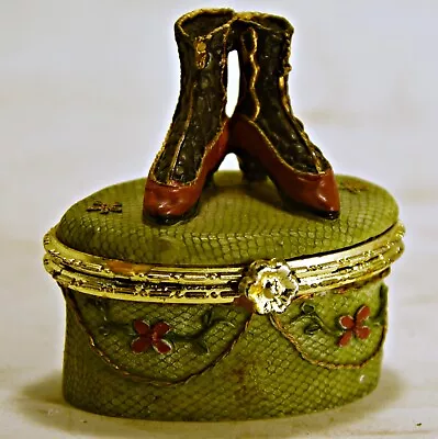 Vintage Oval Ceramic Trinket Box Shoe Flowers • $9.95