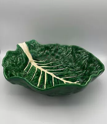 Vintage Cabbage Leaf Serving Bowl Dish Platter Green 12” Made In Portugal • $38