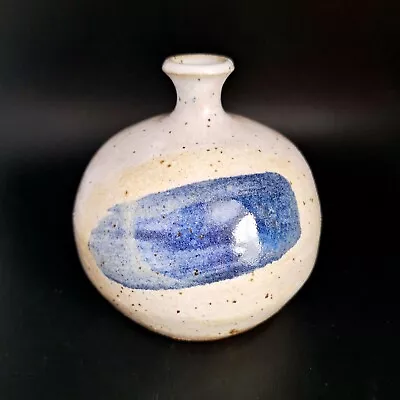 Brad Walker Pottery Vase Weed Pot Modernist Style Dahlonega Georgia White Blue • $35.99