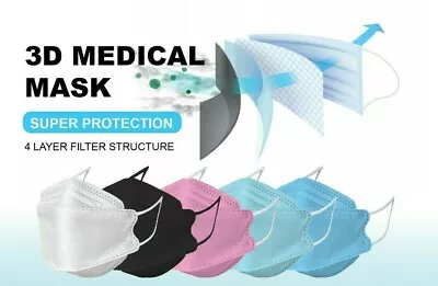 KF94 3D ADULT Shape BLACK WHITE 4 LAYER Disposable Face Mask- AU STOCK & SENT!! • $73.95