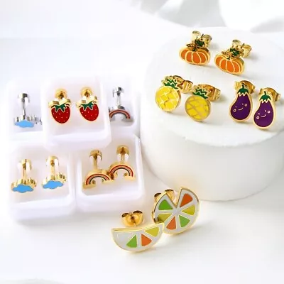 Vegetable Fruit Stud Earrings Tiny Acrylic Earring Women Colorful Ear Accessory • $10.89