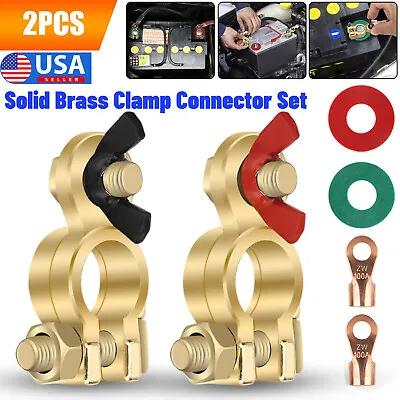 2x Solid Brass Battery Terminal Connector Top Post End Clamps Set For Car Marine • $9.98