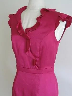 Womens ZAC POSEN Pink Sleeveless Textured Ruffle Trim V-Neck Dress Z Spoke Sz 4 • $40