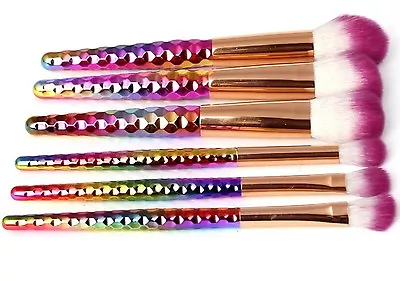 6Pc Multi Colour Honeycomb Design Unicorn Makeup Brush Set • $32